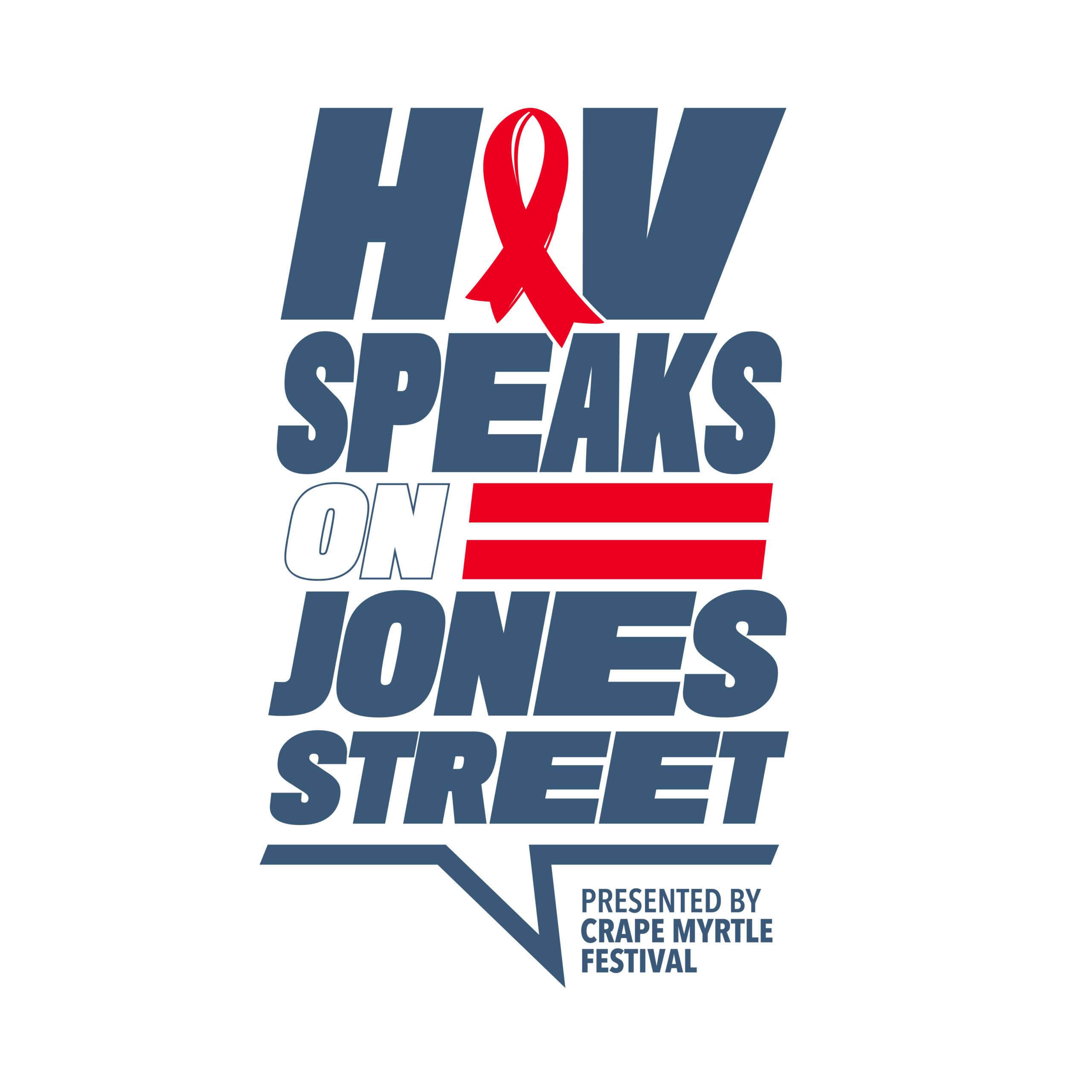h-i-v speaks on jones street logo with text presented by crape myrtle festival